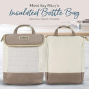 Itzy Ritzy Insulated Bottle Bag – Keeps Bottles Warm or Cool - Holds 3 Bottles & Features Interior Pocket for Ice Pack (Not Included), Vanilla Latte by TinyTreasures Baby Boutique