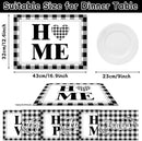 Love Family Placemats Set of 6 Buffalo Plaid Plastic Table Mats Black and White Plaid Place Mats Washable Vinyl Love Home Checkered Table Decoration for Indoor Outdoor Party Kitchen Dining by CozyNest Decor