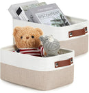 DULLEMELO Collapsible Fabric Storage Bins - Set of 2, 11.8x7.9x5.1 Inch, White & Khaki by TinyTreasures Baby Boutique