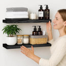 BGMG Wood Floating Shelves for Wall 30 inch Set of 2,Black Floating Shelves,Solid Wood Wall Mount Shelves for Bathroom Living Room Bedroom Kitchen Farmhouse -30x 6.7 x1.25 inch by CozyNest Decor