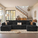 Cloud Sectional Couches for Living Room,U Shaped Modular Sofas No Assembly,133x68 Inches Plush Corduroy Oversized Floor Couch Set with Deep Seat Chaise,Black by CozyNest Decor