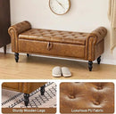 Furniliving Storage Ottoman Bench, Leather Benches End of Bed Bench with Solid Wood Legs Upholstered Ottoman Bench with Storage Indoor Bench for Living Room with Rolled Arm, Entryway, YellowBrown by CozyNest Decor