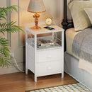 Furologee End Table with Charging Station, Nightstand with Fabric Drawers, Side Tables with USB Ports & Outlets, Night Stand with Storage Shelf & Hooks, for Living Room/Bedroom, White by CozyNest Decor