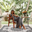 CAMILSON Outdoor Rug, 5x7 Medallion White Black Modern Area Rugs for Indoor and Outdoor Patios, Kitchen and Hallway Mats, Washable Porch Deck Outside Carpet (Medallion White, 5 x 7) by GreenHaven Gardens