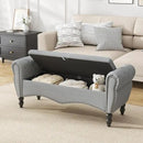 Furniliving 51.75" Storage Ottoman Bench for Living Room, Modern Bedroom Bench with Rolled Arm Upholstered End of Bed Bench Shoe Storage Bench Indoor Bench with Wood Legs Entryway Bench,Grey, Linen by CozyNest Decor