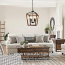 Farmhouse Chandelier Light Fixture for Kitchen Dining Room, 4-Light Rustic Pendant Hanging Ceiling Light Height Adjustable in Oak Wood Finish, Cage Lantern Lighting with E12 Base for Hallway Foyer by CozyNest Decor
