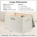Large 17" 36 Quart Collapsible Stackable Storage Bins with Lids, 3 Packs Beige Linen Fabric Closet Boxes with Lids, Storage Cube Baskets Container Organizers for Bedroom Office(17 x12 x11) by CozyNest Decor
