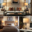Qimh Farmhouse Table Lamps for Living Room, Rustic Nightstand Lamp for Bedroom with USB A+C Charging Ports, Frosted Glass Bedside Lamp with Night Light for Entryway End Table, 4 Bulbs Included, Bronze by CozyNest Decor