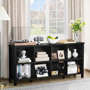 8 Cube Book Shelf, Farmhouse Wood Long Storage Organizer Bookcase, 62" Horizontal Black Console Closet Bookshelf, Hallway TV Stand for Entryway, Display Cabinet Book Case for Living Room by CozyNest Decor