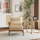 Karl home Accent Chair Wide Armrest Mid-Century Lounge Chair Teddy Fleece Armchair with Lumbar Pillow & Solid Wood Frame for Living Room, Bedroom, Balcony, Khaki by CozyNest Decor