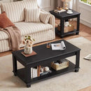 Farmhouse Coffee Tables for Living Room,Square Tea Table with Open Storage Shelf,Large Coffee Table,Rustic Wooden Center Table,Black by CozyNest Decor