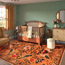 Moynesa Washable Rugs 8x10, Ultra Thin Boho Bird Living Room Area Rug Stain Resistance, Indoor Soft Orange Floral Large Easy Clean Carpet for Bedroom Dining Room Under Table Kid Playroom by TinyTreasures Baby Boutique