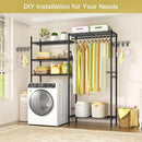Ulif U5 Over the Washer and Dryer Storage Shelf, Laundry Room Space Saver Bathroom Storage and Organizer Rack for Hanging Towels and Drying Clothes with 5 Wire Shelves, 58.2"W x 13.4"D x 77.5"H, Black by CozyNest Decor