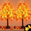 2 Pack 24 Inch Prelit Fall Maple Tree Fall Decor with 48 LED Timer Battery Operated Artificial Fall Light Up Tree Pumpkin Maple Acorn for Fall Thanksgiving Decorations Table Home Indoor Autumn Harvest by CozyNest Decor