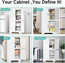 SISESOL White Storage Cabinet with 4 Doors and 2 Adjustable Shelves,Farmhouse Food Pantry Cabinets,Small Bathroom Cabinet,4 Tier Metal Storage Cabinets for Home Kitchen,Dining/Living/Laundry/Room by CozyNest Decor