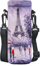 Neoprene Water Bottle Carrier Bag with Adjustable Shoulder Strap for Men Women Walking Hiking,Portable Insulated Holder Case for Stainless Steel/Glass/Plastic Bottles by TinyTreasures Baby Boutique
