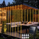 Solar Curtain Lights 7.9ft x 6ft 144 LED Outdoor Curtain Lights Waterproof with Timer 8 Modes for Christmas Garden Patio Fence Wedding Wall Window Gazebo Decor - Warm White by GreenHaven Gardens