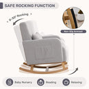 Rocking Chair with Ottoman, Upholstered Nursing Glider Rocker with High Backrest and Side Pocket, Comfy Reading Chair with Solid Wood Legs for Nursery/Living Room/Bedroom Light Grey by TinyTreasures Baby Boutique