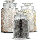 Le'raze Food Storage Containers with Airtight Lids - Retro Design - Pantry Organization, Glass Canisters Storage for Cookies, Tea, Sugar, Candy Jars, Sugar Packet, Set of 3 by CozyNest Decor