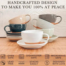 Mora Ceramic Latte Art Mug With Saucer - 10.5 oz, Round Bottom For Perfect Pours - Cafe Cups for Cappuccino, Espresso, Coffee, Tea etc - Porcelain Set for Baristas, Great Gift - Vanilla White by CozyNest Decor