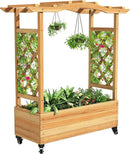 YITAHOME Raised Garden Bed with Trellis and Lockable Wheels, Wood Free-Standing Trellis Planter Box with Hanging Roof for Climbing Plants Flowers in Garden, Patio, Backyard, Balcony, Natural by GreenHaven Gardens
