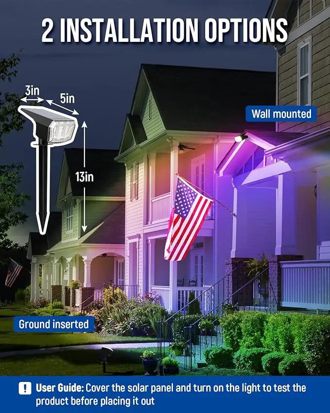 Solar Spot Lights Outdoor, 9 Lighting Modes RGB, Solar Lights Outdoor Waterproof IP65, 63 LED Landscape Spotlights for Holiday Decorations, photo 4 of 7