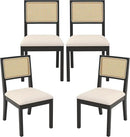 Westice Rattan Dining Chairs Set of 4, Farmhouse Natural Dining Room Chairs with Upholstered Cushion, Wood Armless Chairs for Kitchen/Restaurant, Black by CozyNest Decor
