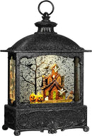Halloween Snow Globe Lantern Haunted House Pumpkin Ghost Tree Crow Rip Dancing Bats with Timer, USB and Battery Powered 12 inch by CozyNest Decor