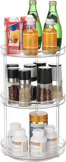 URALFA 3 Tier Bathroom Lazy Susan Organizer, 9 Inch Clear Rotating Makeup Organizer for Vanity, High-Capacity Acrylic Skincare Organizers 360 Rotating Tray for Countertop, Pantry, Kitchen, Cupboard by CozyNest Decor