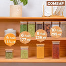 ComSaf 12Pcs Glass Spice Jars with Bamboo Lid, 4oz Airtight Square Spice Containers with 275 Black Lables, Empty Seasoning Jars for Spice Salt Sugar by CozyNest Decor