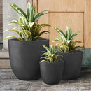Kante 18",14",10" Dia Concrete Round Planters (Set of 3), Outdoor Indoor Large Planter Pots with Drainage Hole and Rubber Plug for Home Patio Garden, Black by GreenHaven Gardens