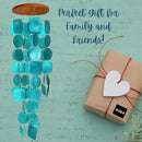 Bellaa 20744 Wind Chimes Outdoor, Garden Decorations, Musical, Indoor/Outside Windchimes, Beach, Ocean Breeze, Gifts for Mom, Gift for All Occasions, Capiz Sea Glass Shells Wood Turquoise Blue by CozyNest Decor