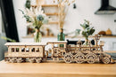 Wood Trick Wooden Toy Train Set with Railway - 34x7″ - Locomotive Train Toy Mechanical Model Kit - 3D Wooden Puzzles for Adults and Kids to Build - Engineering DIY Models for Adults to Build by TinyTreasures Baby Boutique