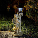 Angel Statue with Solar Lights (Left) 19.7 Inch, Solar Cherub Angel Garden Statue with Roma Pillar for Garden Decor, Porch, Patio, Yard Art Decorations, Polyresin by GreenHaven Gardens