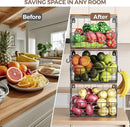 Delamu 3 Pack Stackable Metal Fruit Basket with Wood Lid-Wall Mounted&Countertop Organizer for Kitchen,Pantry- Ventilated Storage for Onions,Potatoes,Fruits,Spices,Black by CozyNest Decor