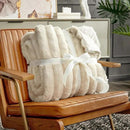 Cozy Bliss Faux Fur Throw Blanket for Couch, Cozy Warm Plush Striped Blanket for Sofa Bedroom Living Room,50 * 60 Inches Beige by CozyNest Decor