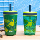 Zak Designs Dino Camo Kelso Tumbler 3pc Set, Leak-Proof Screw-On Lid with Straw, Bundle for Kids Includes Plastic and Stainless Steel Cups with Additional Sipper, 15 fluid ounces by TinyTreasures Baby Boutique