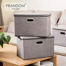 PRANDOM Large Collapsible Storage Bins with Lids [3-Pack] Linen Fabric Foldable Storage Boxes Organizer Containers Baskets Cube with Cover for Home Bedroom Closet Office Nursery (17.7x11.8x11.8) by CozyNest Decor