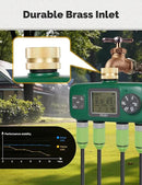 MOES 4 Outlet Sprinkler Timer, Brass Inlet, Programmable Automatic Irrigation Controller, Rain Delay, Manual Watering, 4 Zone Water Hose Timer for Gardens, Lawns, and Hose Systems by GreenHaven Gardens