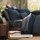 Monbix King Size Comforter Set, Navy Blue King Size Bed Set Reversible, King Comforter Set 7 Pieces, Cationic Dyeing Bed in a Bag with Comforter, Sheets, Pillowcases & Shams by CozyNest Decor