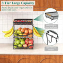 Giwil 3 Tier Countertop Fruit Mesh Basket for Kitchen, Vegetable Storage Bread Fruit Bowl Stand with 2 Banana Hooks, Wall Mounted Metal Wire Basket Organizer for Potato Onion, Black by CozyNest Decor