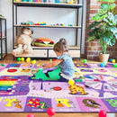Kids Rugs for Playroom Bedroom Classroom Nursery, Non-Slip and Washable Rugs for Children Toddlers Girls, Educational and Fun Rug Carpets with ABC Alphabet Animals Shapes, 4x6, Purple