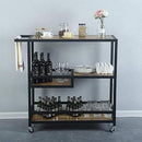 Bar and Serving Cart Industrial & Modern Rustic Rolling Bar and Serving Cart,3-Tiered Wood & Metal Kitchen Bar Cart Island with Wheels,Move Storage Coffee/Wine Island Shelf,Black by CozyNest Decor