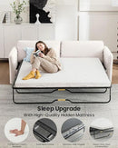 Queen Pull Out Sofa Bed, 2-in-1 Convertible Sleeper Sofa Couch with Memory Foam Mattress, 3-Seater Sofa Bed Queen with Arms for Living Room & Small Spaces, Beige by CozyNest Decor
