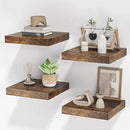 Square Floating Shelves for Wall, 10"W x 10"D x 1.2"H, Small Wooden Wall Mounted Display Shelf with Invisible Brackets for Living Room, Bedroom, Bathroom, Kitchen Decor, Set of 4, Rustic Brown by CozyNest Decor