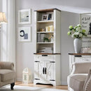 OKD 72'' Tall Bookshelf with Storage, Farmhouse 4 Tier Bookcase with Barn Door, Adjustable Shelves and Drawers, Rustic Wooden Office Bookshelves for Home Bedroom, Living Room, Library Antuique White by CozyNest Decor