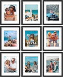 Vittanly 11x14 Picture Frames Set of 9, Shatter Resistant Plexiglass, Display 8x10 Pictures with Mat or 11x14 without Mat, Photo Frames for Wall or Tabletop, Engineered Wood, Black by CozyNest Decor