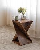 Modern Hand Made One-of-a-Kind Carved Mango Wood End Table, Farmhouse Side Table,Farmhouse End Table,Living Room,Bedroom, Accent Table, Contemporary Architectural Designed Natural by CozyNest Decor