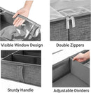 2 Packs Under Bed Storage Containers, Foldable Clothes Draw Organizers with Adjustable Dividers, Handles, Clear Window, Closet Storage Bins for Clothing, Shoes, Blankets by CozyNest Decor