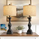 BOBOMOMO 27" Farmhouse Table Lamp Set of 2 with USB A+C for Bedroom Living Room Vintage Rustic Traditional Nightstand Bedside Lamps Retro Side Table Lamps (Black) by CozyNest Decor
